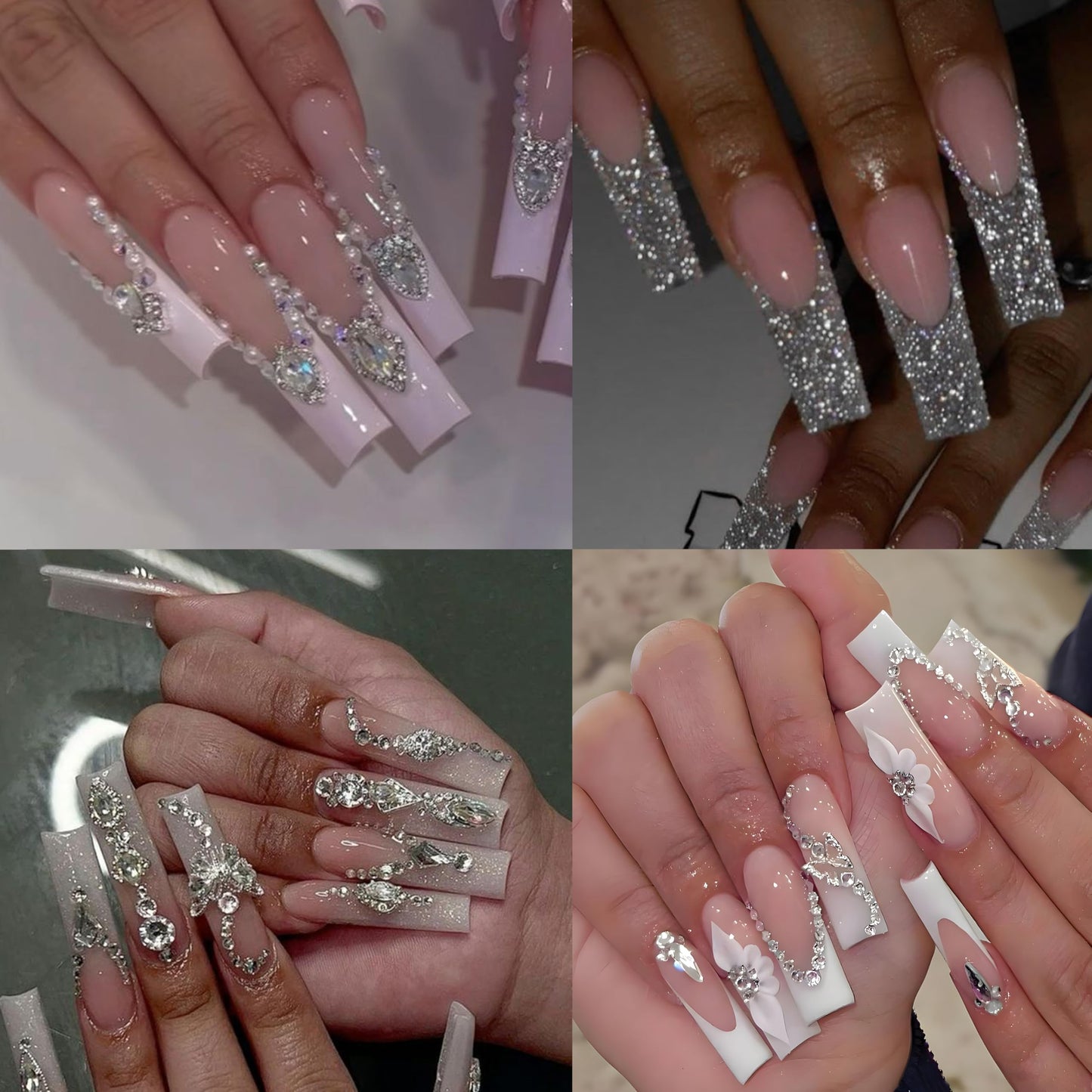 Yzzseven 12 Types of 600 White Diamonds + 2500 Flat Rhinestones Mix 20 Styles Flatback DIY Crafts Rhinestone Crystals 3D Ornament‌s Flat Back Stones Set + Tweezers + Drill Pen