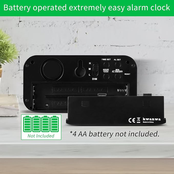 KWANWA Small Digital Alarm Clock, 1.2inch Dark Blue LED Digits, Adjustable Brightness, Dim Night Model, 12H/24H, Battery Operated, Wall Mount, Snooze, Clock for Kids Bedroom, Small Travel Clock