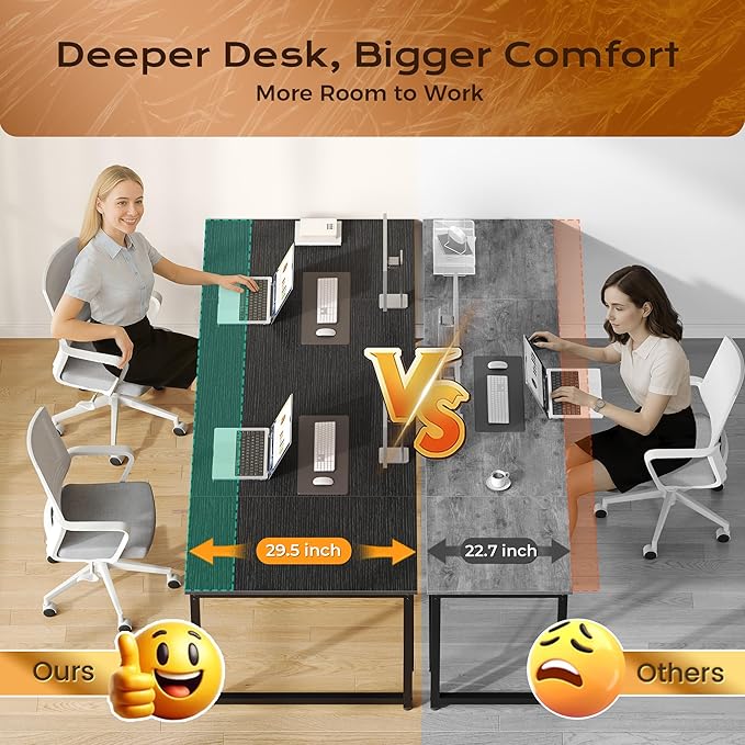 PRAISUN 63 X 29.5 Inch Computer Desk with Deeper Desktop, Gaming Office Writing Work Desk for Home Office, Study, Bedroom, Work from Home, Metal Frame, Black