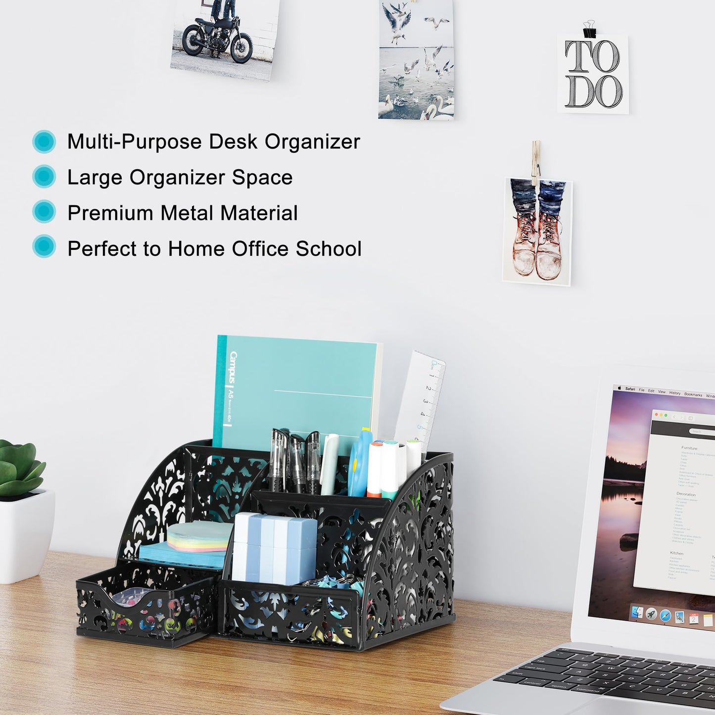 EasyPAG Desk Organizer and Pen Holder for Desk, Mesh Office Supplies Storage Caddy with Drawer for Small Space, Desktop Organizer for Home Office, Black