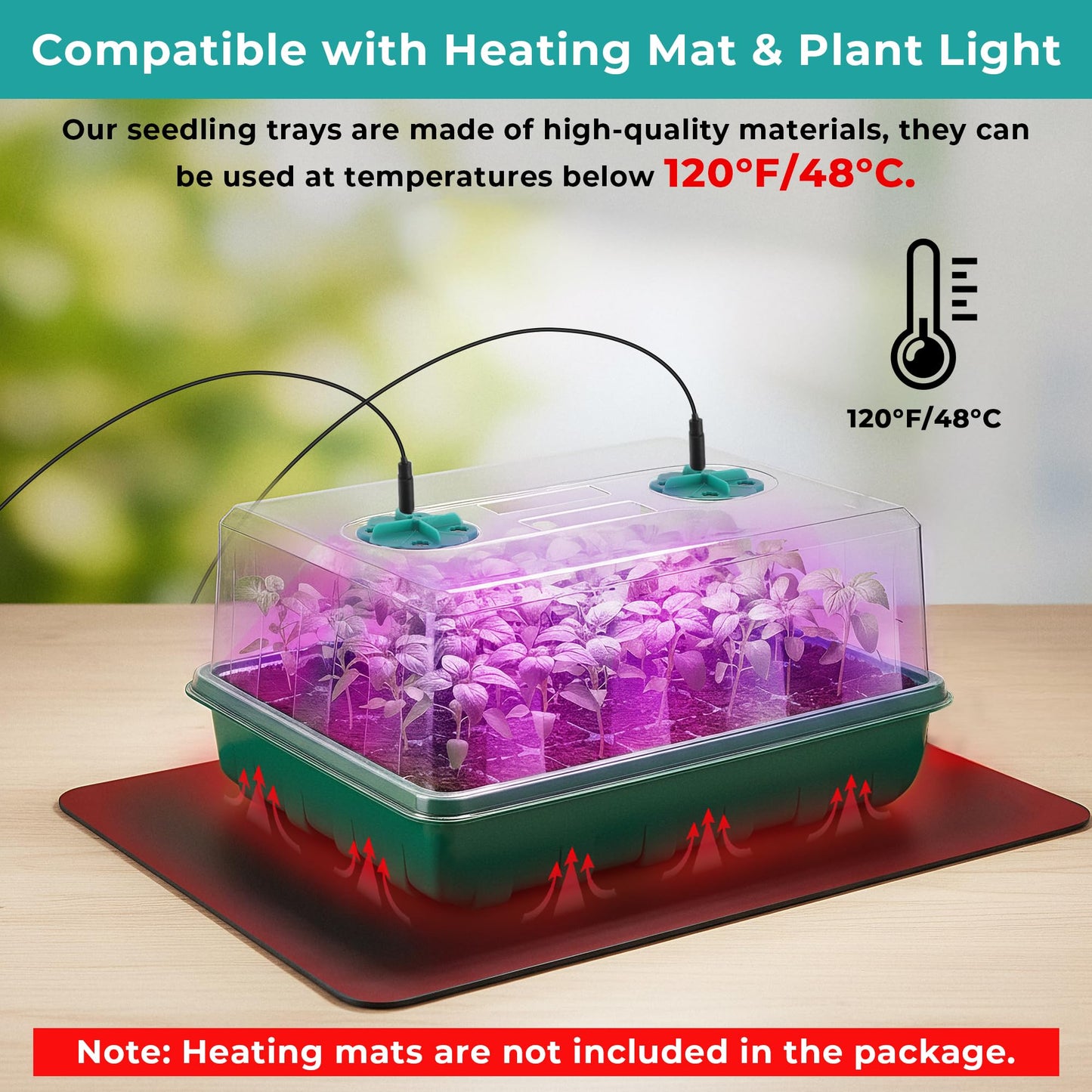 Hanaoyo 96 Cells Seed Starter Tray with Lights, 2 Packs Seed Starter Kit with Humidity Vented Domes and High Lid, Adjustable Brightness Germination Kit for Indoor Greenhouse Seed Starter