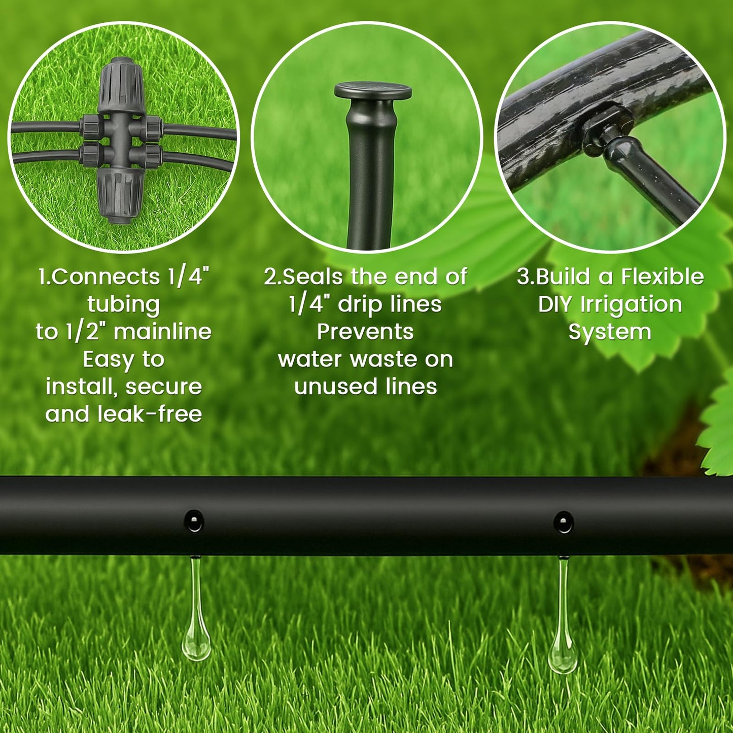 MIXC 1/4" Irrigation Dripline Tubing (100 Ft Roll), Saving 80% Water, 6" Emitter Spacing, 0.5 GPH Emitters Built-In Drip Irrigation Line with 1/4" Fittings Included, Black