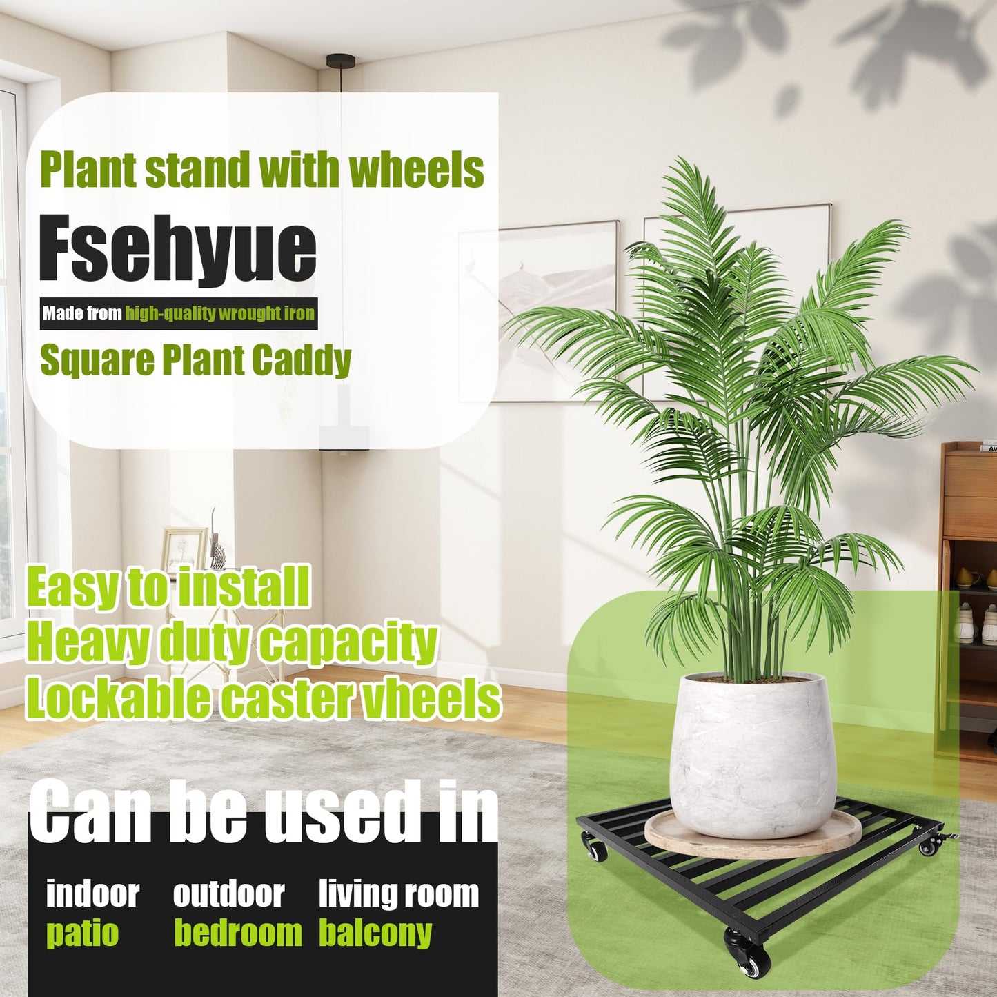 Fsehyue Plant Caddy with Wheels 20'' 2 Pack Metal Rolling Plants Stand Plant Dolly with Lockable Casters Aluminium Heavy Duty Pot Mover Rollers Indoor Outdoor Planter Trolley Holds up 400 Lbs Planter