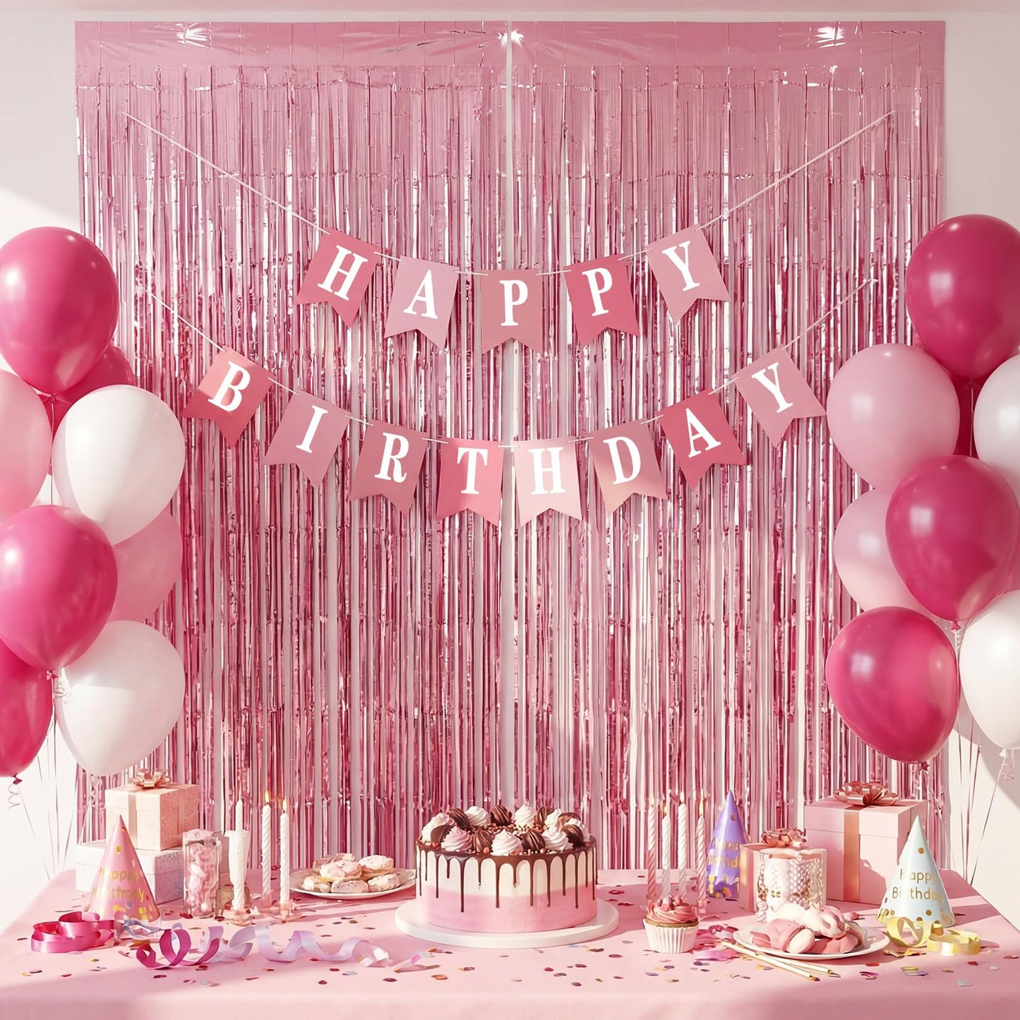 Mooliwe 173 Pcs DIY Custom Banner Kit Make Your Own Custom Letter Banner Sign for Birthday Wedding Decor Include 20 Paper Pennant 148 Letters Numbers with Fringe Curtain Rope Threading Device (Pink)