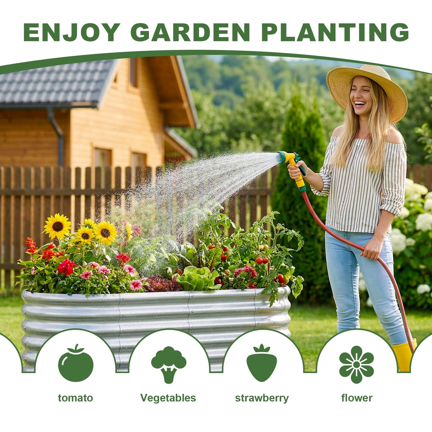 AHEONLAR 2 Pack 4×2×2ft Galvanized Raised Garden Bed Outdoor,Oval Sturdy and Durable Planter Boxes for Vegetables, Fruits, Flowers and Plants, Easy Assembly, Silver