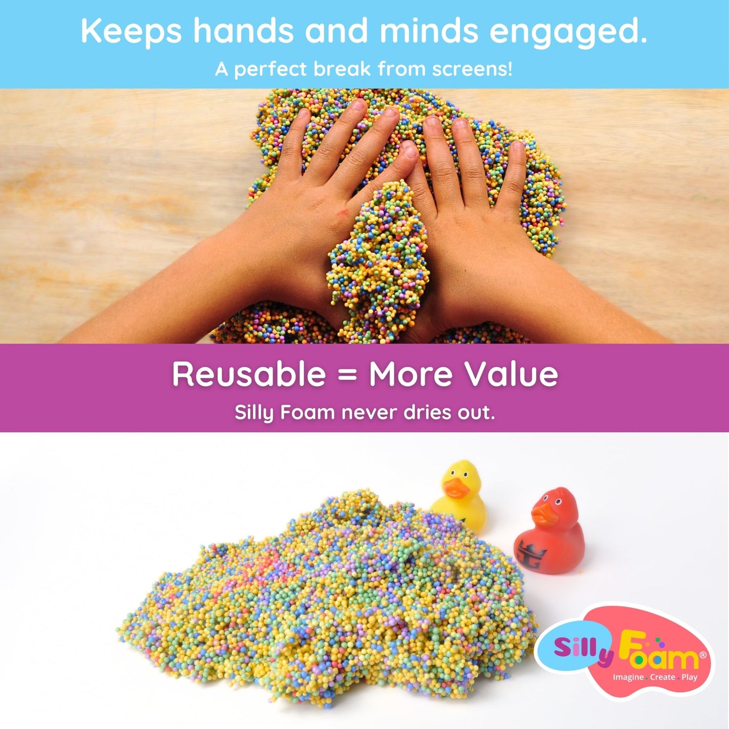 Silly Foam, Creative Modeling Foam Beads, 1-Pack of 6 Neon Pastel Colors, Perfect for Preschool and Kids, Arts & Crafts, Sensory Play, STEM, Travel Toy, Easter Basket Stuffers, Non-Toxic (Age 3+)