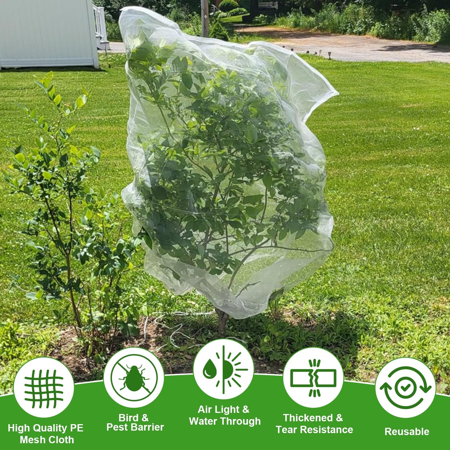 Large Fruit Tree Netting, 2 Pack 10x10Ft Garden Netting Pest Barrier Mesh Covers Bags with Zipper and Drawstring Insect Bird Cover Netting Plant Protection Covers for Vegetables Bushes