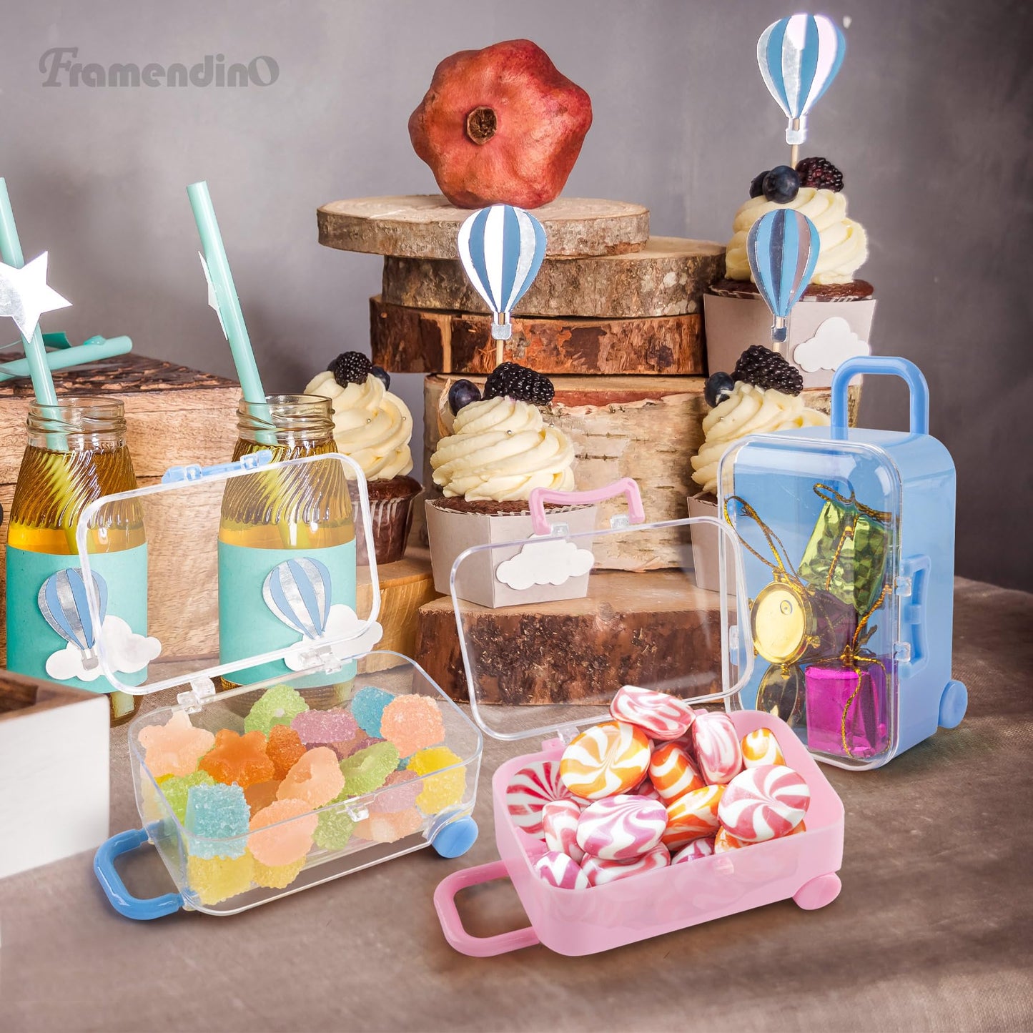 Framendino, 8 Pack Plastic Mini Suitcase Tiny Travel Jewelry Candy Box for Home Wedding Decoration (2.9" X 2" X 1.4")