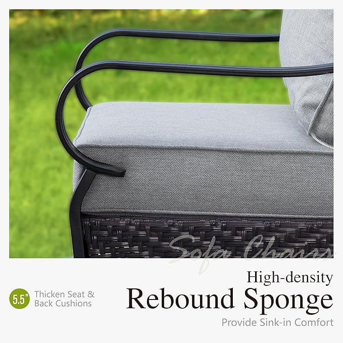 Sophia & William Extra Large Outdoor Patio Sofa Chairs Set 2 PCS Heavy-Duty Porch Furniture with High Back & Deep Seating Area, 5.5" Thicken Cushions for Deck, Lawn, Outside (Grey)