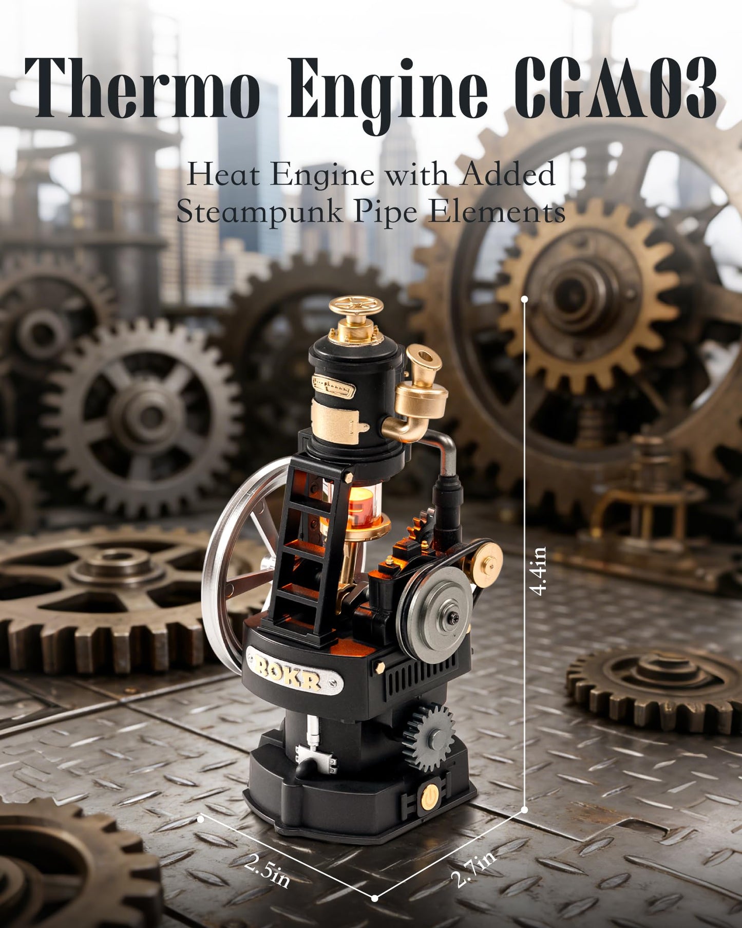 ROKR Thermo Engine Mechanical 3D Puzzle, Lighted DIY Building Set for Adults, Building Kits, Desk Decor & Birthday Gifts, Connectable to Mechmix Series