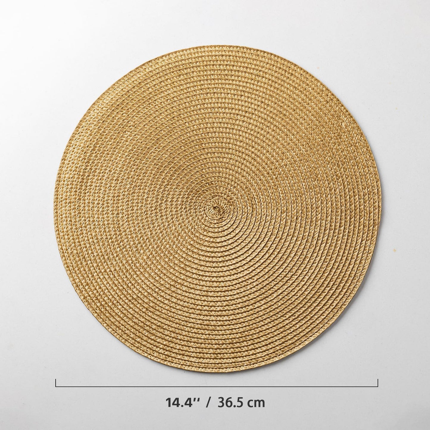Baroyal Round Placemats Set of 8 Plastic Woven Placemats Washable Wipeable Table Mats for Dining Table Heat Resistant Non-Slip Circle Place Mats (Tan)