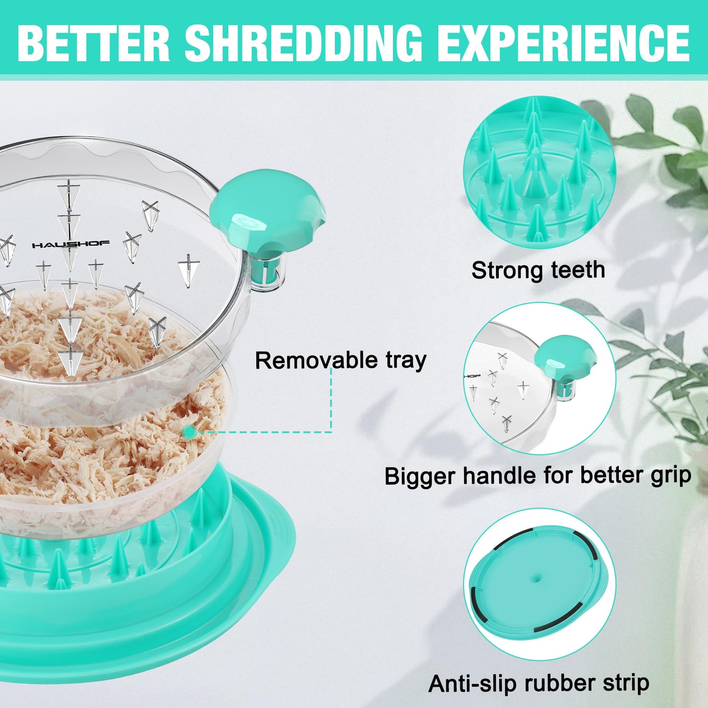 HAUSHOF Chicken Shredder Tool Twist, Large 3 Layer Meat Shredder Grinder, Visible, Strong Anti-Slip, BPA Free, Dishwasher Safe, for Steak, Pork