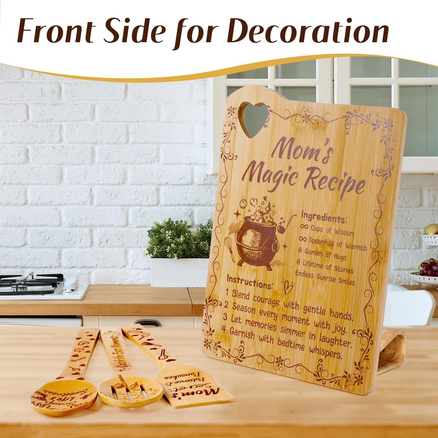 Mothers Day Gifts for Mom - Personalized Engraved Bamboo Cutting Board Set Gifts for Mama from Daughter,Cute Cutting Board Utensil Set Kitchen Decor,Mothers Day Kitchen Gadgets,Birthday Gift for Women