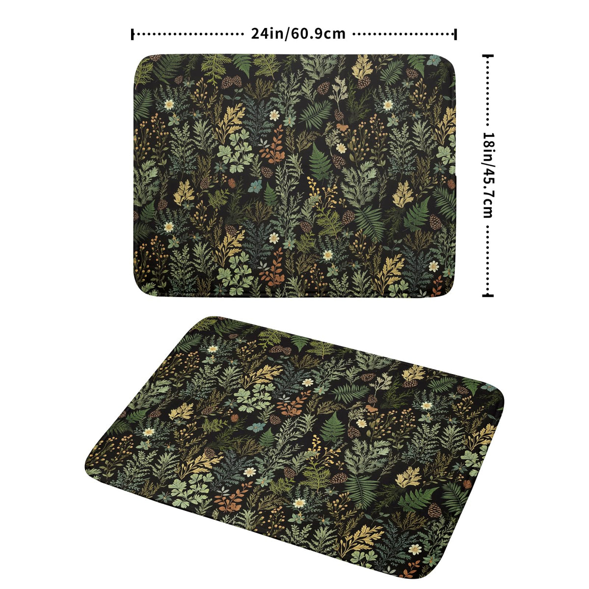 Black Green Botanical Dish Drying Mat for Kitchen Counter 18x24 Inch Super Absorbent Microfiber Kitchen Drying Mat Green Plant Fern Leaves Floral Dish Reusable Washable Dish Drying Pad for Coffee Bar