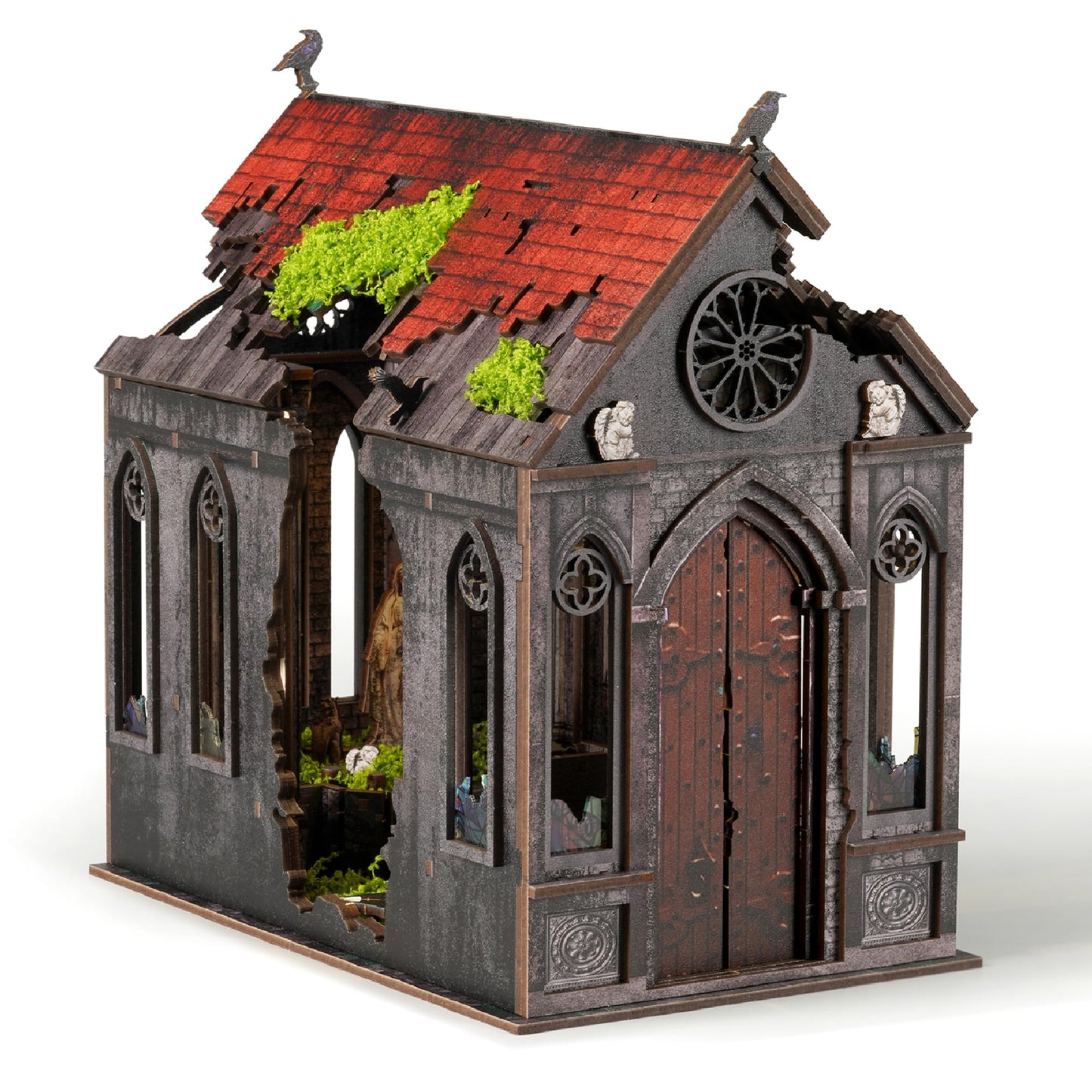 Lost Cathedral Book Nook Kit - Gothic Miniature DIY 3D Wooden Puzzle with LED Light, Bookshelf Insert Decor for Adults Teens, Cathedral Model Gift