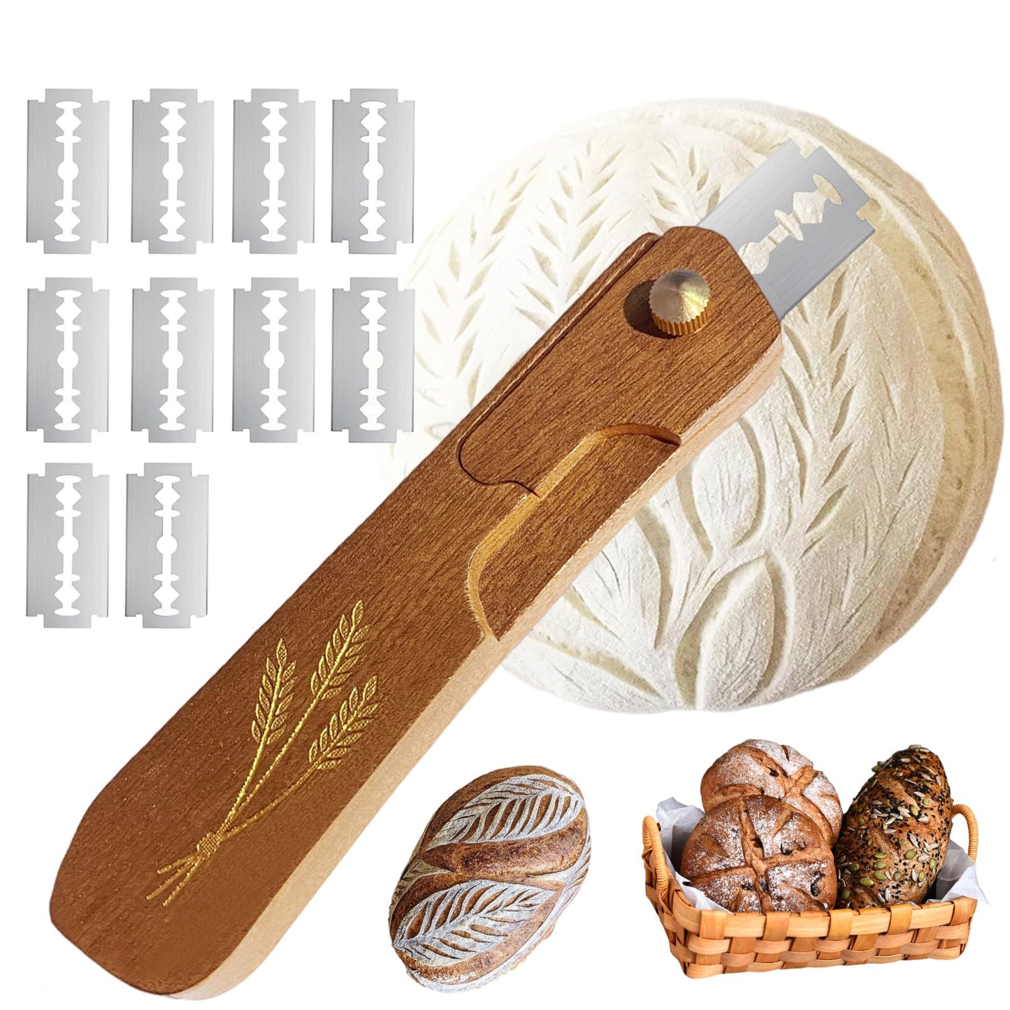 RuruPura Bread Lame Dough Scoring Tool, Upgrade Bread Scoring Tool for Sourdough Bread Baking, Sourdough Scoring Tool for Homemade With 10 Razor Blades