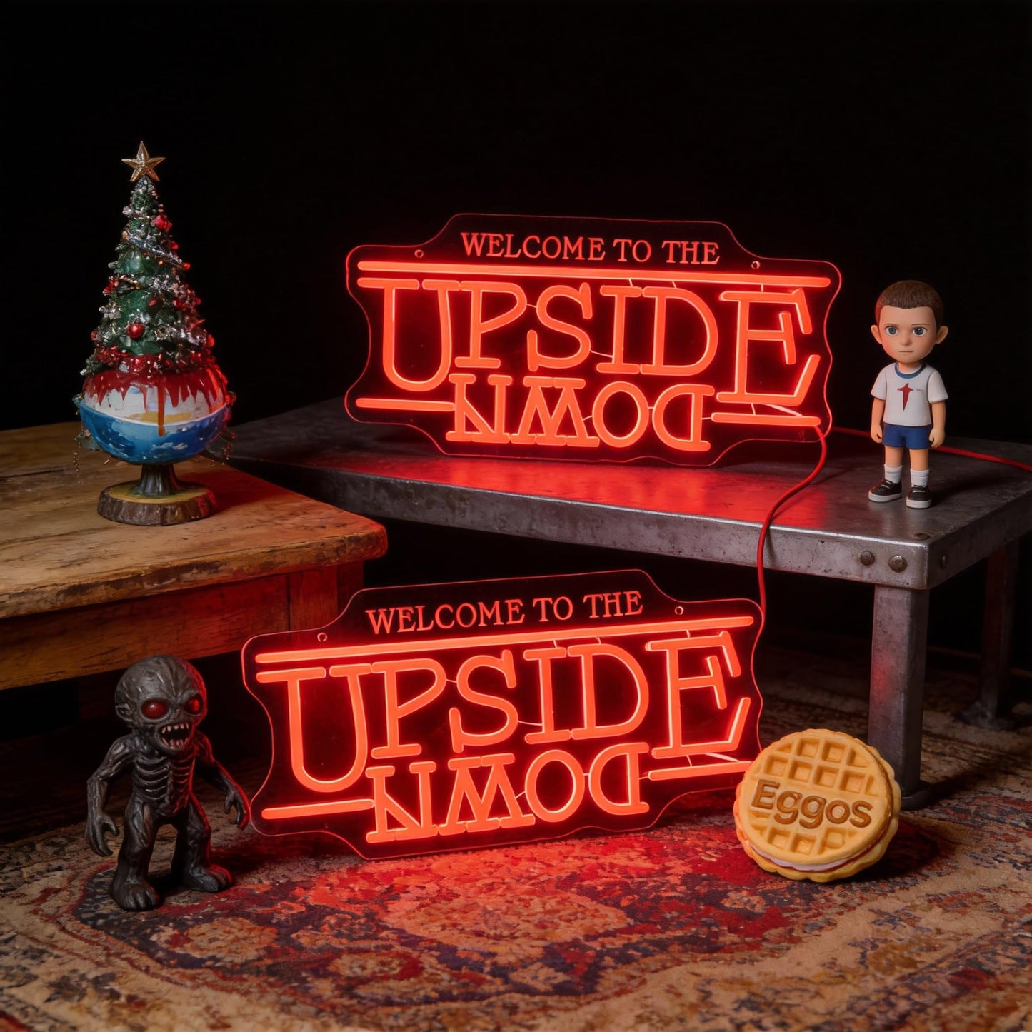 Jesalah Welcome To The Upside Down Neon SignLED Sign – "World Upside Down" Retro Sci-Fi Wall Light with Chain & Mounting Kit, 16.5"x12.5", USB Powered for Bedroom, Game Room & Bar Decor