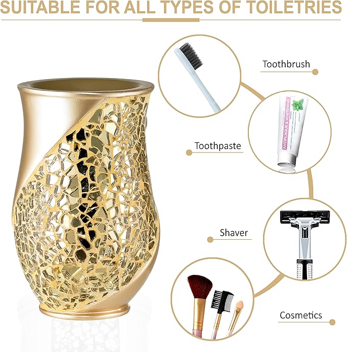 Zahari Home Sinatra Bath Tumbler Toothbrush and Toothpaste Holder Makeup Organizer, Champagne