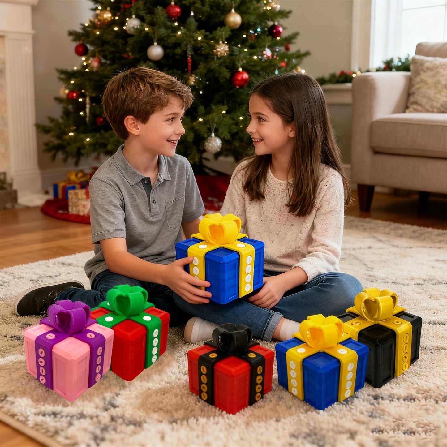 PUEEZOC Annoying Gift Box with Screws Hard to Open Gift Box Prank Gifts Funny Annoying Present Box Novelty 3D Printed Gag Gift for Christmas(Black Gold)