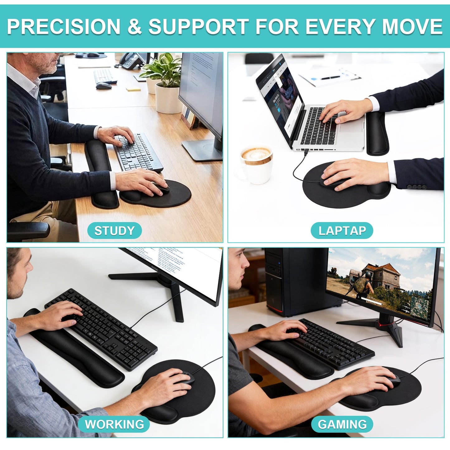 Mouse Pad and Keyboard Wrist Rest- Ergonomic Wrist Rest for Computer Keyboard and Mouse Pad, Memory Foam Wrist Support for Comfy Typing, Ideal for Laptop, Office, Gaming