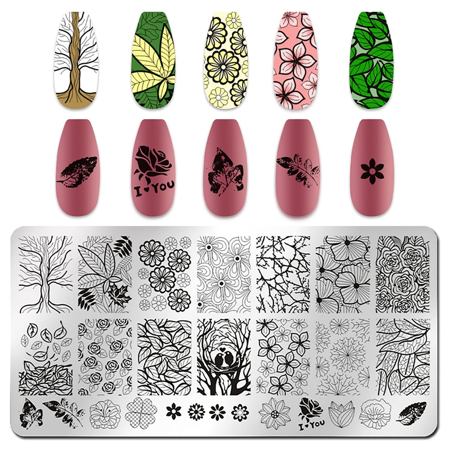 DANNEASY 6 Pieces Nail Stamp Flower Butterfly Leaf Nail Stamping Abstract Nail Stencils Stamping Plates for Nails Manicure Template Nail Art Tools DIY Nails Accessories (Nature Series)
