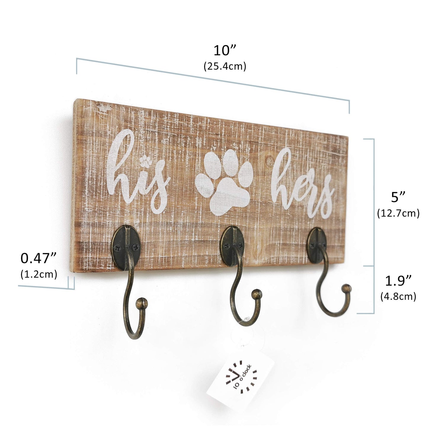 10 o'clock His Her Dog Hanger Unique Key Holder and Leash Hanger with 3 Hooks for Wall | Rustic Decor for Entryway | Cute Housewarming Gift for Dog Lovers 10"x5"