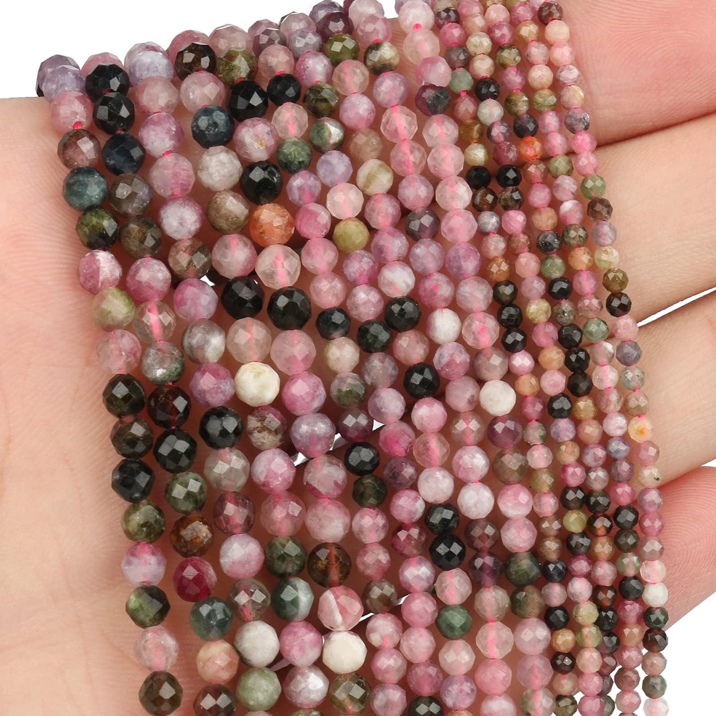 Song Xi 120pcs 3mm Natural Tourmaline Gemstone Beads Faceted Round Loose Stone Beads for Jewelry Making (1 Strand)