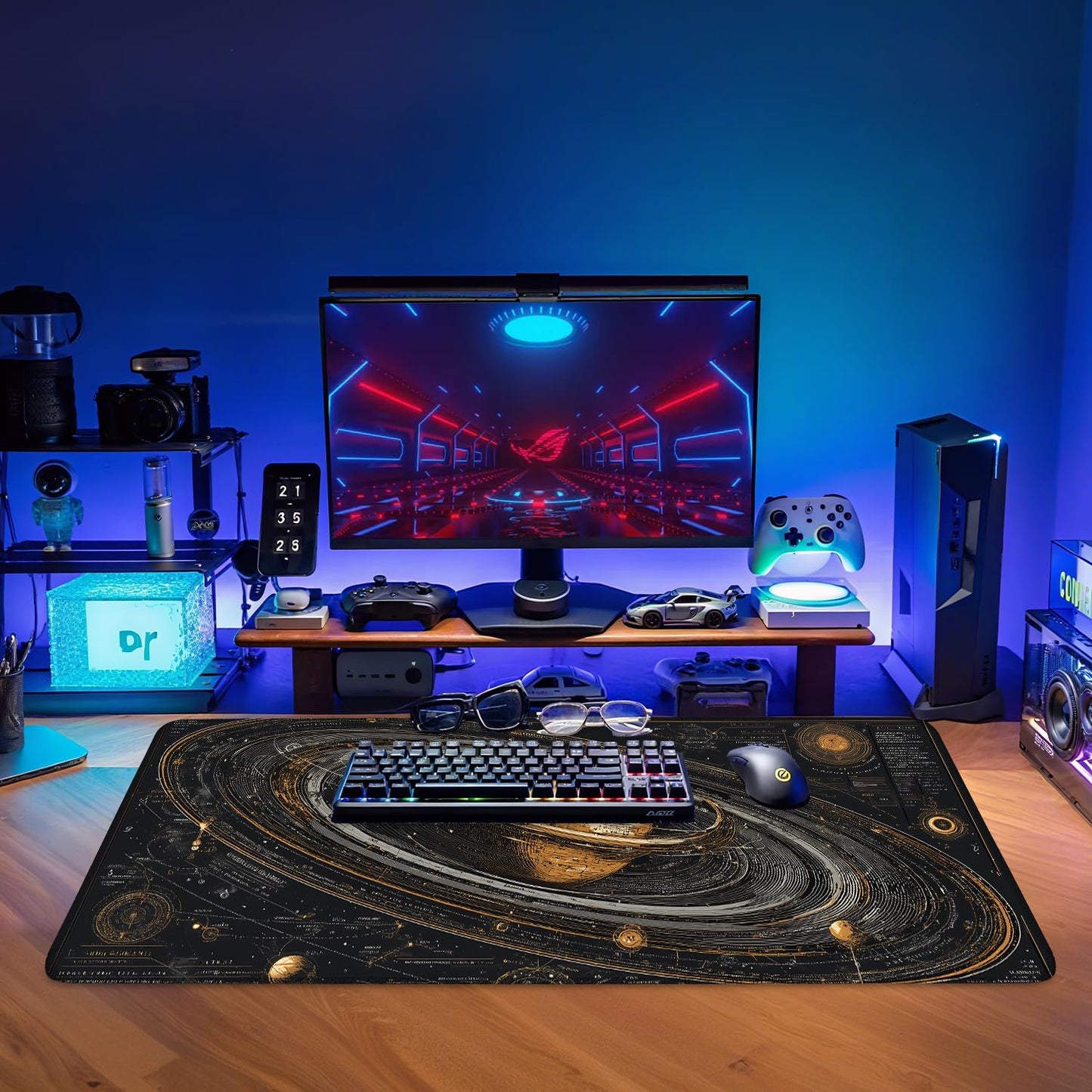 Saturn Planet Extended Gaming Mouse Pad 35.4 x 15.7 Inch – Space-Themed Desk Mat for Gaming, Office Work, and Study, with Non-Slip Rubber Base
