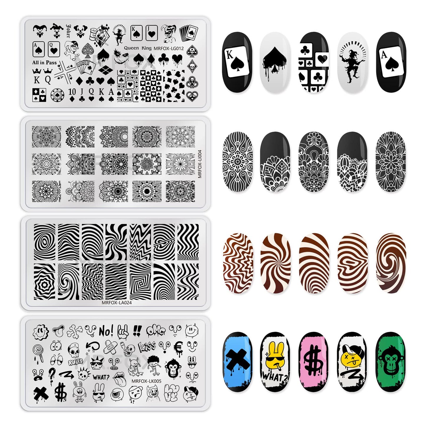 8PCS Halloween Nail Stamping Plates, Pumpkin Skull Bat Poker Image Stainless Steel Stencil, DIY Nail Art Template Tools