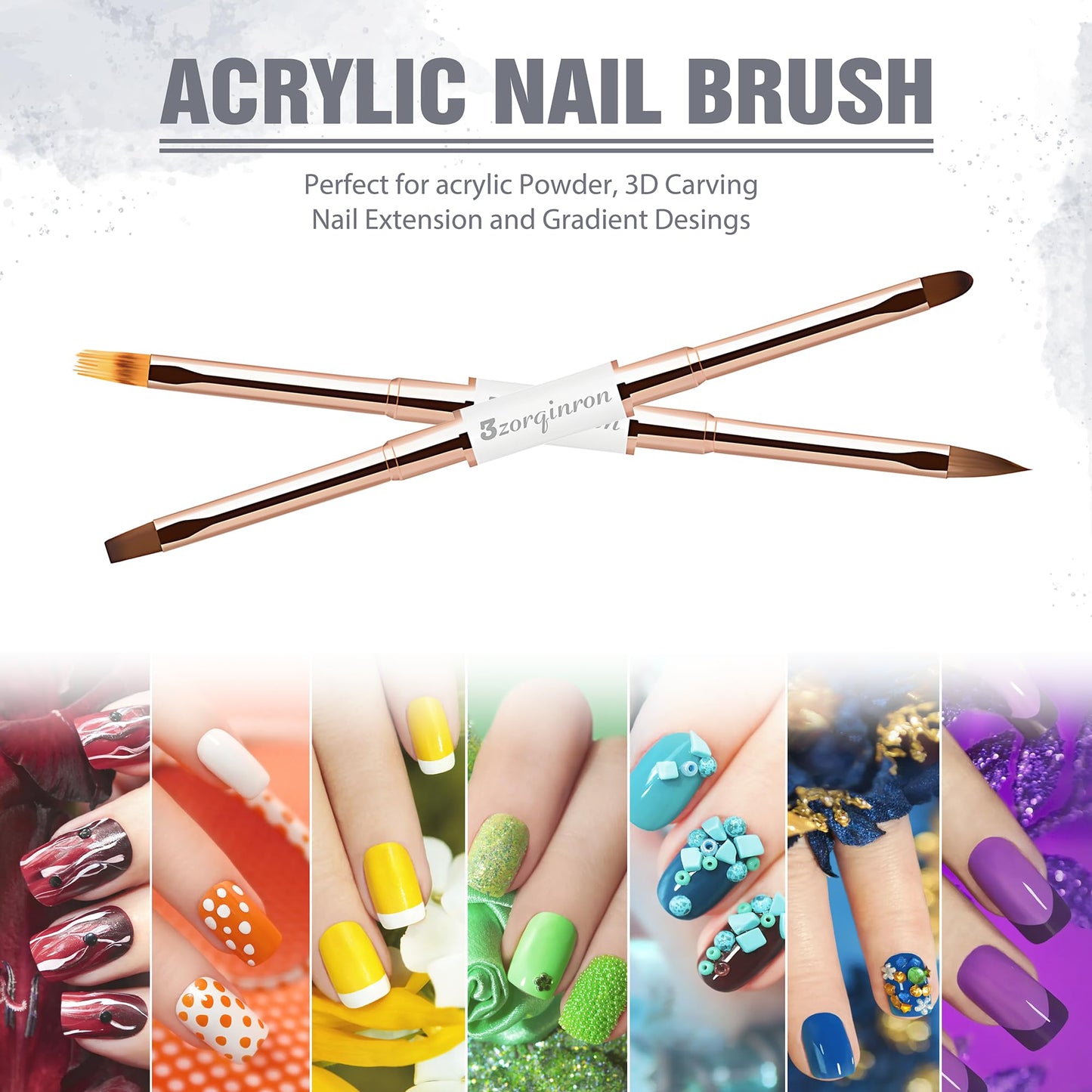 Nail Art Brushes Set, Professional 5Pcs Double-Ended Nail Brush Kit for Details, Long Lines, Ombre & 3D Design-Perfect for DIY Manicures & Salons (White)