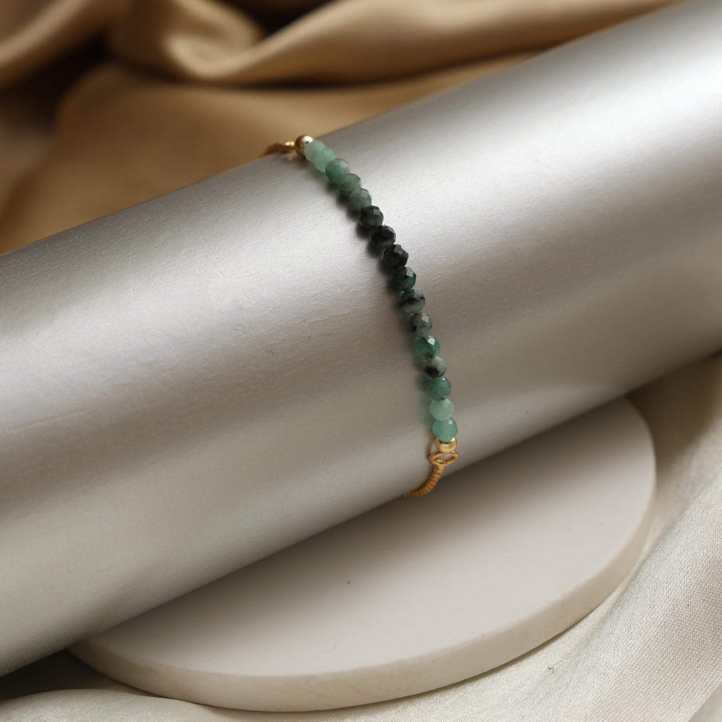 Gempires Green Emerald Gemstone Bracelet May Birthstone Bolo Bracelet for women 14k Gold Plated Chain (6-9 inch Adjustable Length)