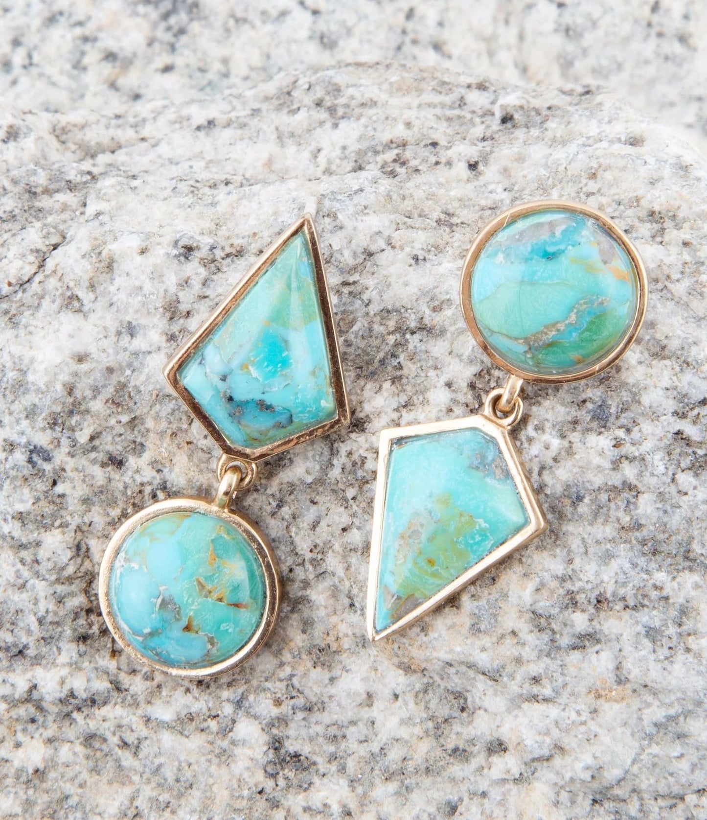Barse Jewelry Miss-Matched Blue Turquoise Golden Post Earrings