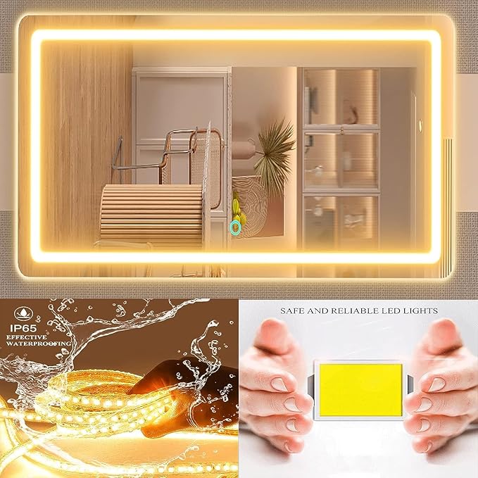Makeup Vanity Mirror with USB Charging Port 28" x 22" Large LED Makeup Mirror, Desk Mirorr with Lights, Light up Mirror with 10X Magnification and, Dimmable 3 Modes, Touch Control White