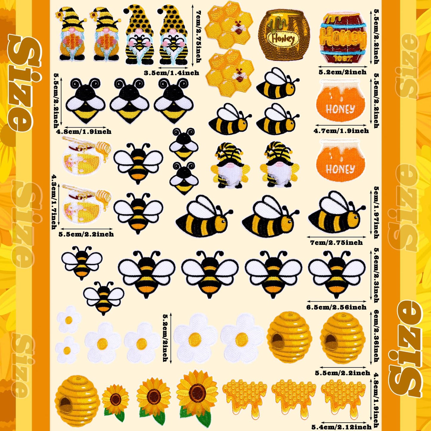 Hotop 48 Pcs Bee Iron on Patches Honeybee Patch Backpacking Sew on Embroidered for Jeans Jackets Clothes Backpack Cap DIY Crafts Sew Making