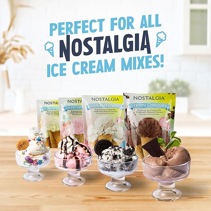 Nostalgia Electric Ice Cream Maker - Old Fashioned Soft Serve Ice Cream Machine Makes Frozen Yogurt or Gelato in Minutes - Fun Kitchen Appliance - Blue - 4 Quart
