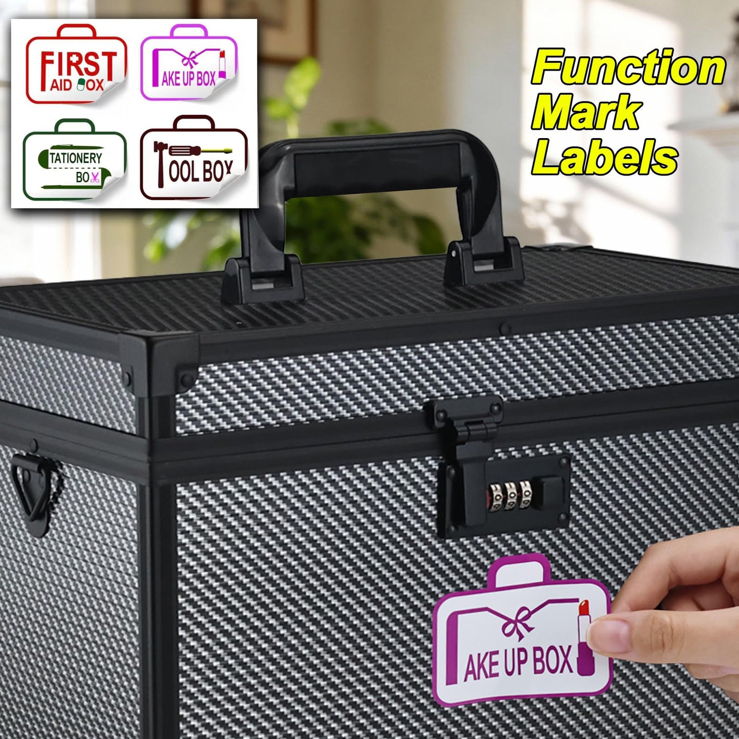Pogianhae Combination Lock Box with Handle, Portable Multipurpose Locking Storage Case, Home Outdoor Security Lockbox, Organizer for Accessories Medicine Cosmetics Toys Tools (Diamond Black, Small)