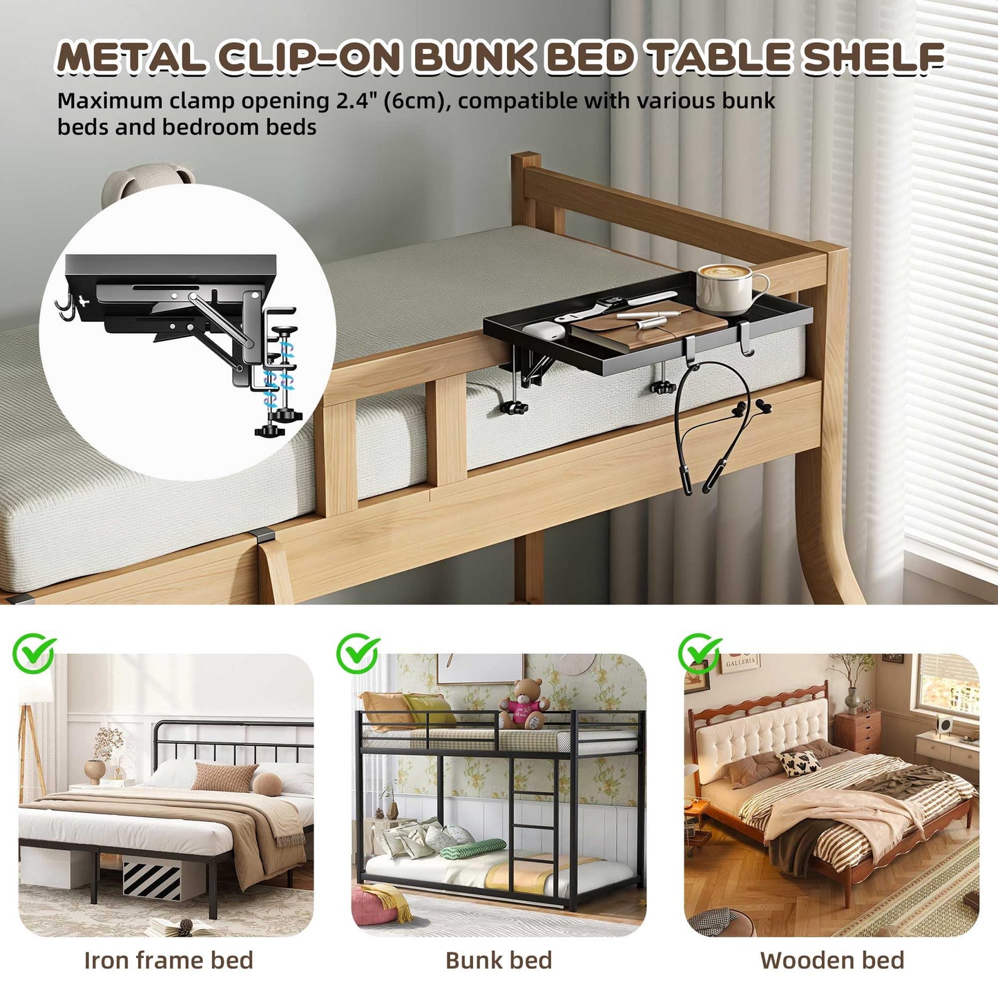 FelRelWel Foldable Bedside Shelf, Extra Large Floating Tray Table for Dorm Room & Bunk Bed, Side Table with 3 Cord Holes,College Dorm Room Essentials for Max 15.6" Laptops (15.7" x 11.8", Black)