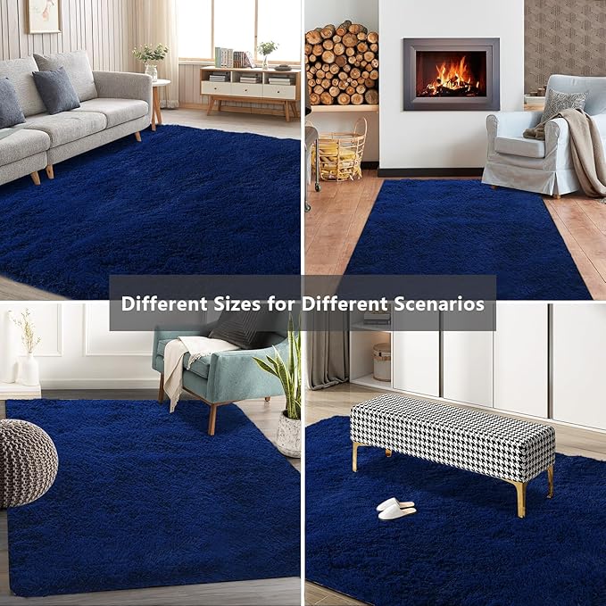 Shag Area Rugs for Bedroom Living Room,6X9 Ultra Soft Fluffy Area Rugs for Dorm, Indoor Carpet Nursery Rugs for Kids Girls Room Home Decor,Navy Blue