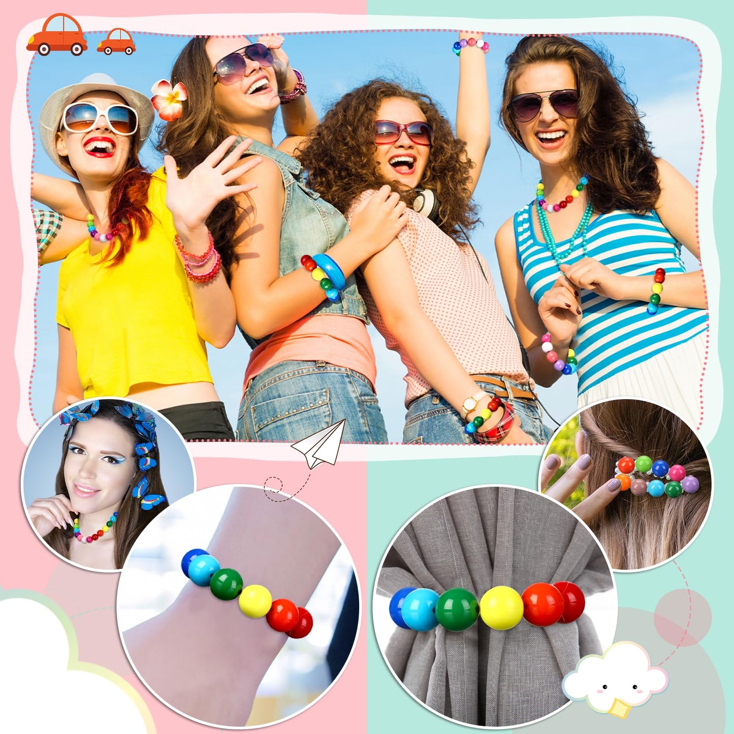 Huquary 170 Pcs Round Bubblegum Beads - 20 mm Multicolor Acrylic Chunky Mixed Color Opaque Beads with 3 mm Hole for Pen Necklace Jewelry Making Crafts Supplies