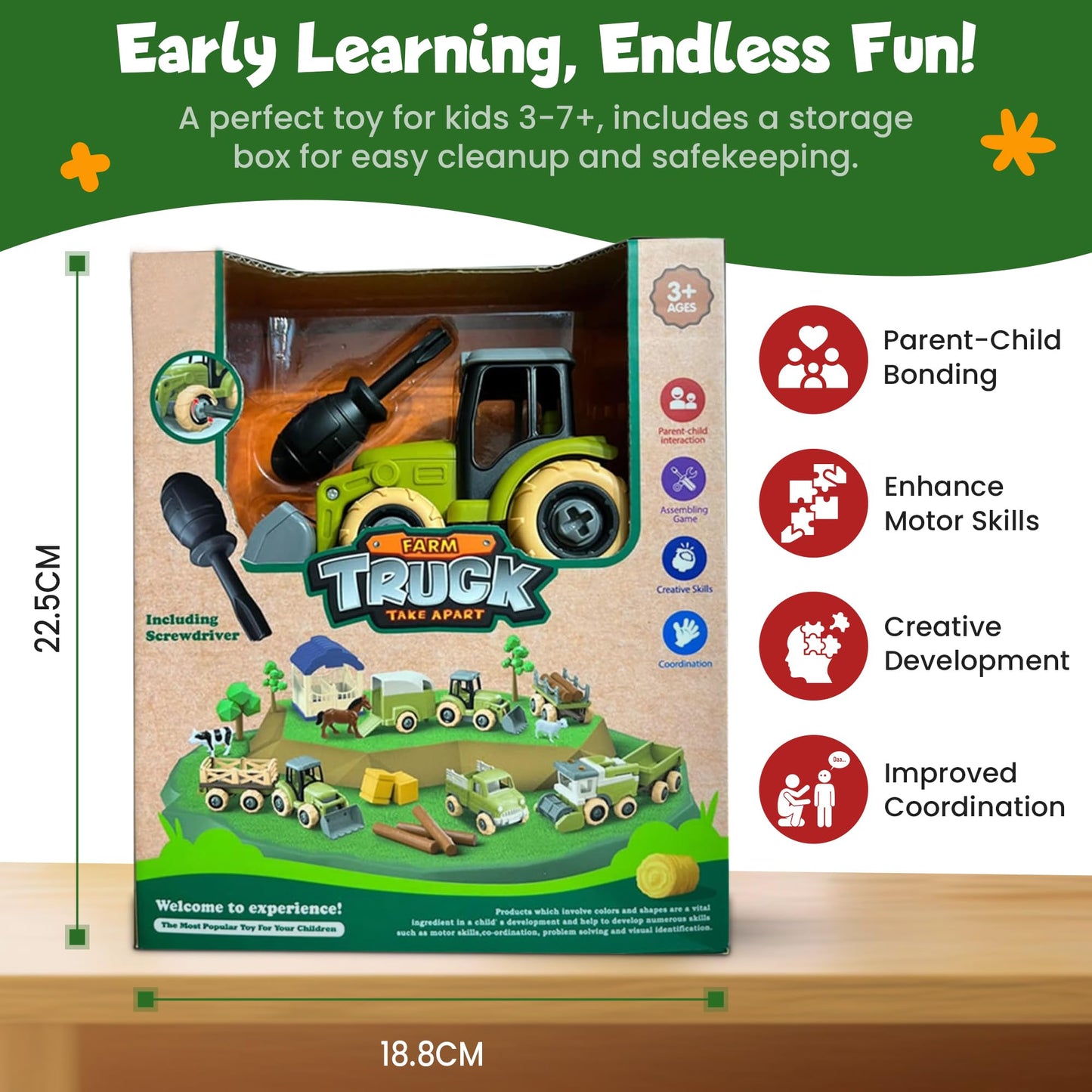 Take-Apart Tractor STEM Kit with Drill - DIY Farm Playset, Educational Construction Toy for Boys & Girls Ages 3–6, Solid Colors Gift