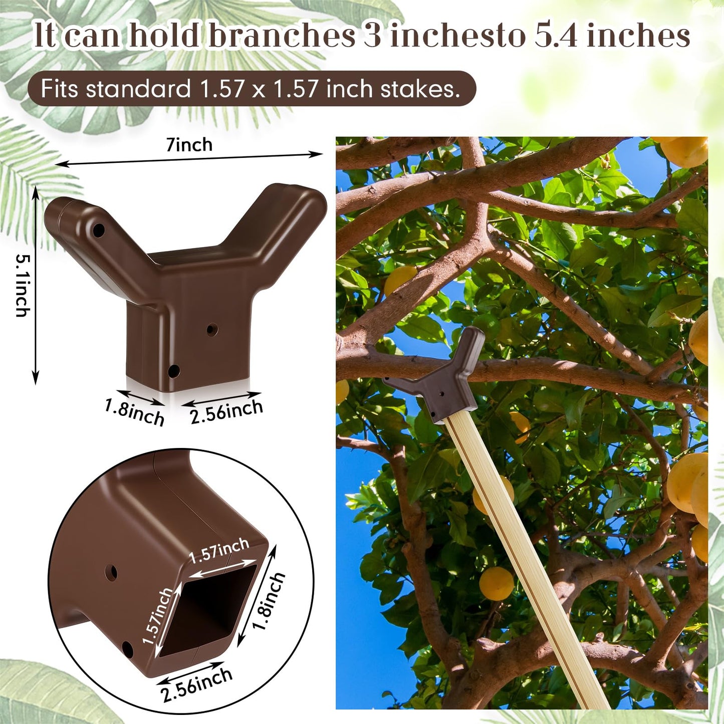 Yungyan 4 Pcs Tree Support, Plastic Fruit Branch Support Device Tree Brace Prevent Them from Breaking for Vineyards Ornamental Gardens Orchards Fits on Standard 1.57 x 1.57 Inch Lumber (Brown)
