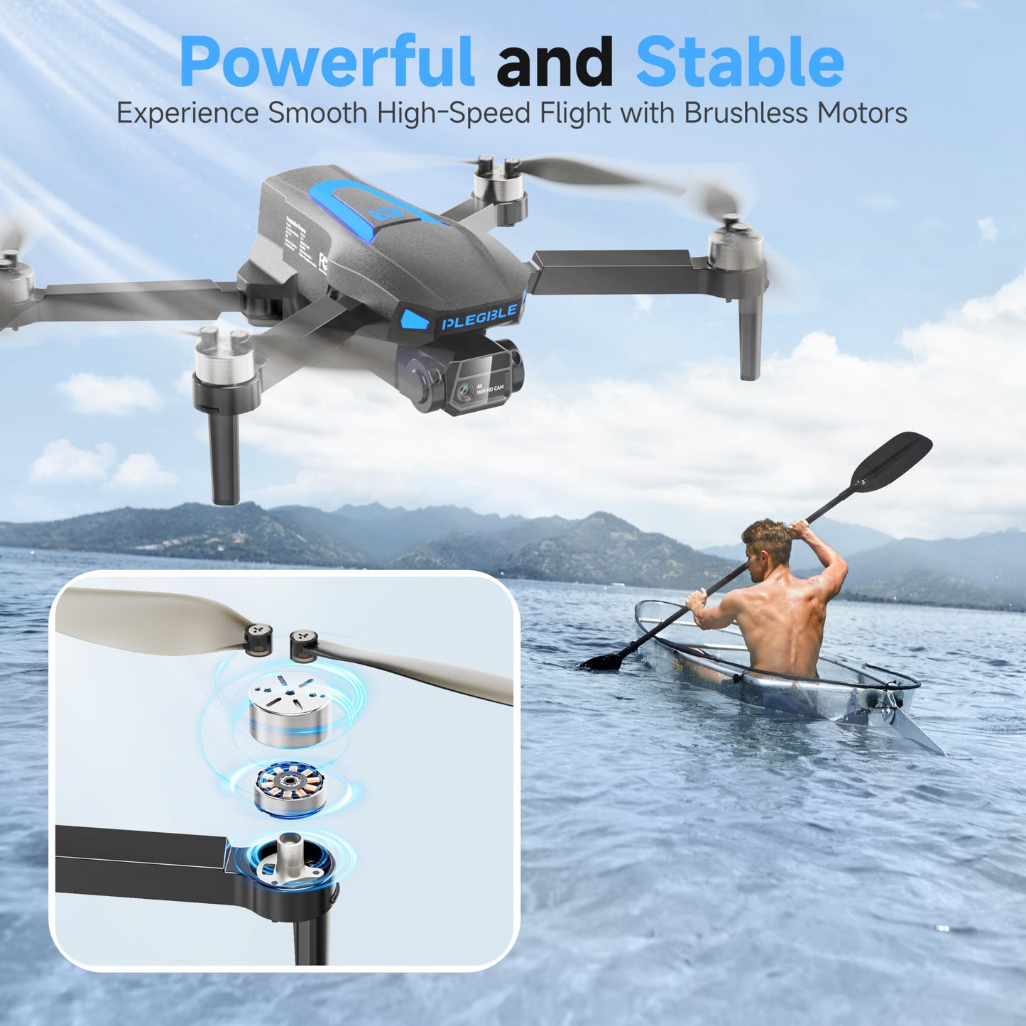 PLEGBLE Drones with Camera for Adults 4K, FPV Drone for Kids Beginners, Foldable RC Quadcopter with 3 Batteries 45 Mins Long Flight Time, Brushless Motor, One Key Start, Toys Gifts for Boys Teen Men