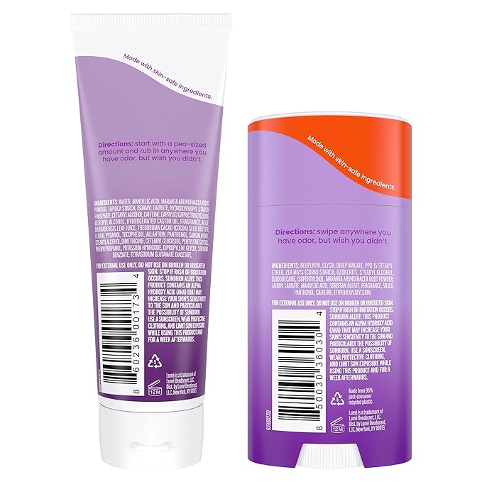 Lume Whole Body Deodorant - Invisible Cream and Solid - 72 Hour Odor Control - Aluminum Free, Baking Soda Free, Skin Safe - 3.0 Ounce Cream and 2.6 Ounce Solid Bundle (Lavender Sage)