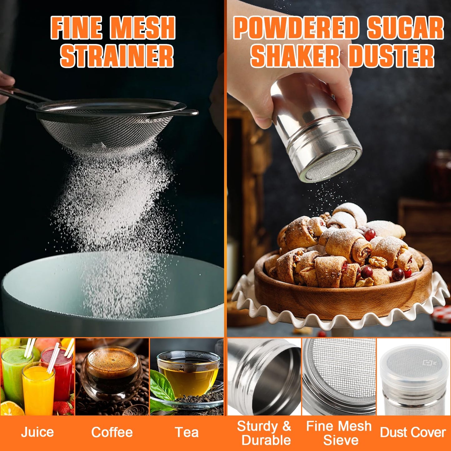 Biscuit Cutter Set, 14PCS Pastry Blender Set with Pastry Cutter, Flour Sifter, Rolling Pin, Biscuit Cutter, Dough Cutter, Powdered Sugar Shaker Duster, Fine Mesh Strainer Baking Mat for Cooking Baking