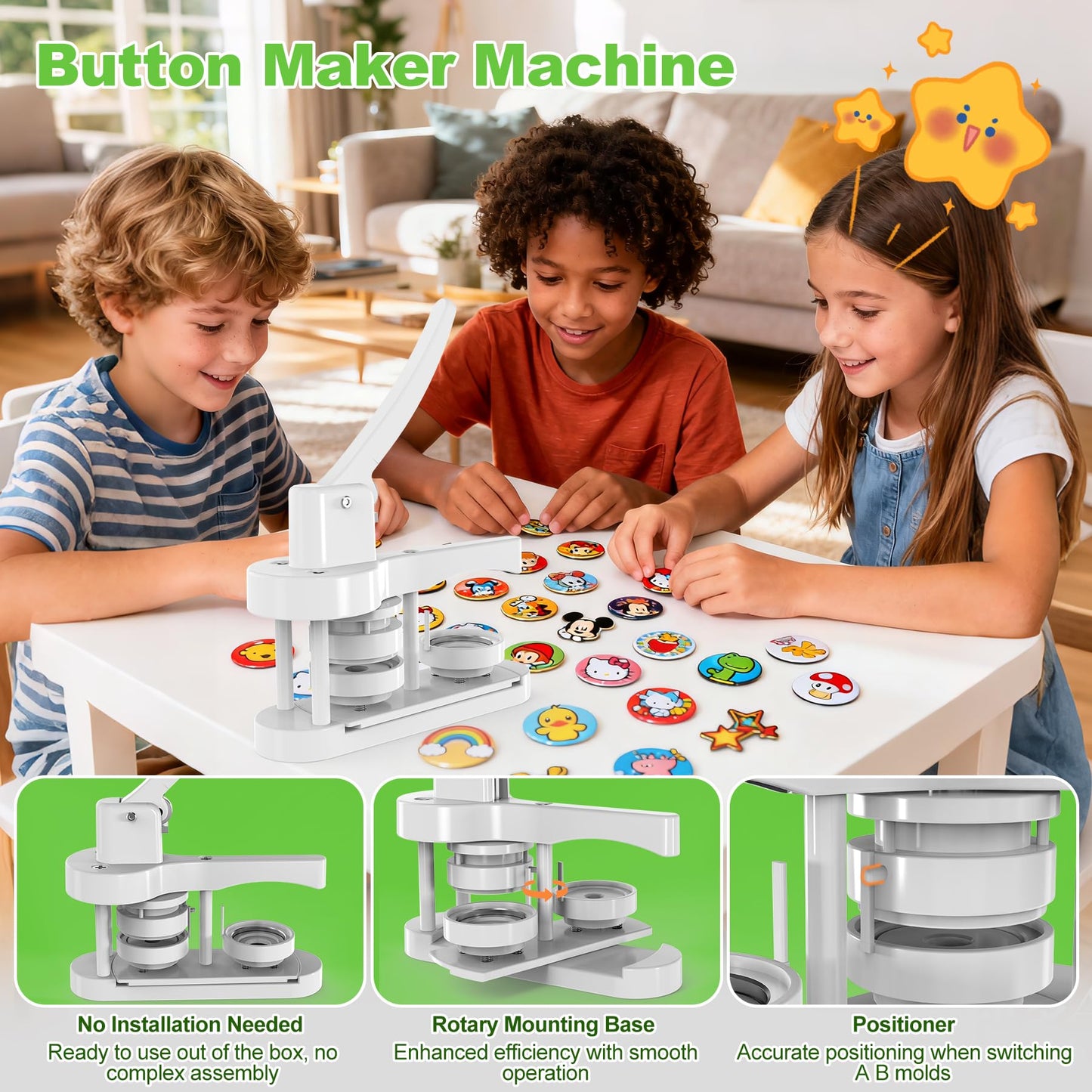 Button Maker Machine 58mm, Easy DIY Pin Maker Machine, No Setup Button Maker for Kids Crafts, Parties, School Projects & Beginners