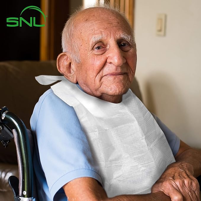SNL Quality Disposable Adult Poly-Lined Bibs - 16" X 28" - Tie-Back (Pack of 300)