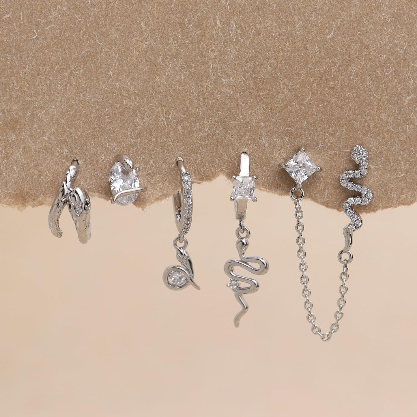 Frigotine Silver Snake Small Hoop Stud Earrings Stack Set for Women, Dainty Sparkly Rhinestone Crystal Drop Multiple Piercing Cartilage Huggie Earing Holiday Prom Fashion Jewelry Gift