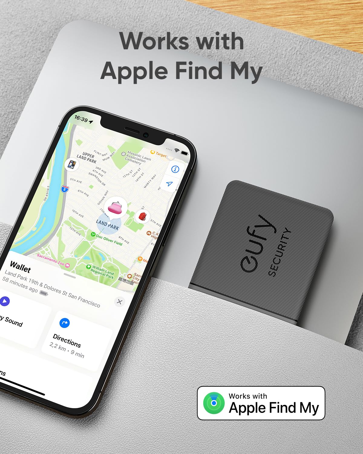 eufy Security SmartTrack Card E30 (Black, 1-Pack), Rechargeable, Works with Apple Find My (iOS Only), Bluetooth Tracker, Perfect for Wallet, Passport, and Laptop, Water Resistant