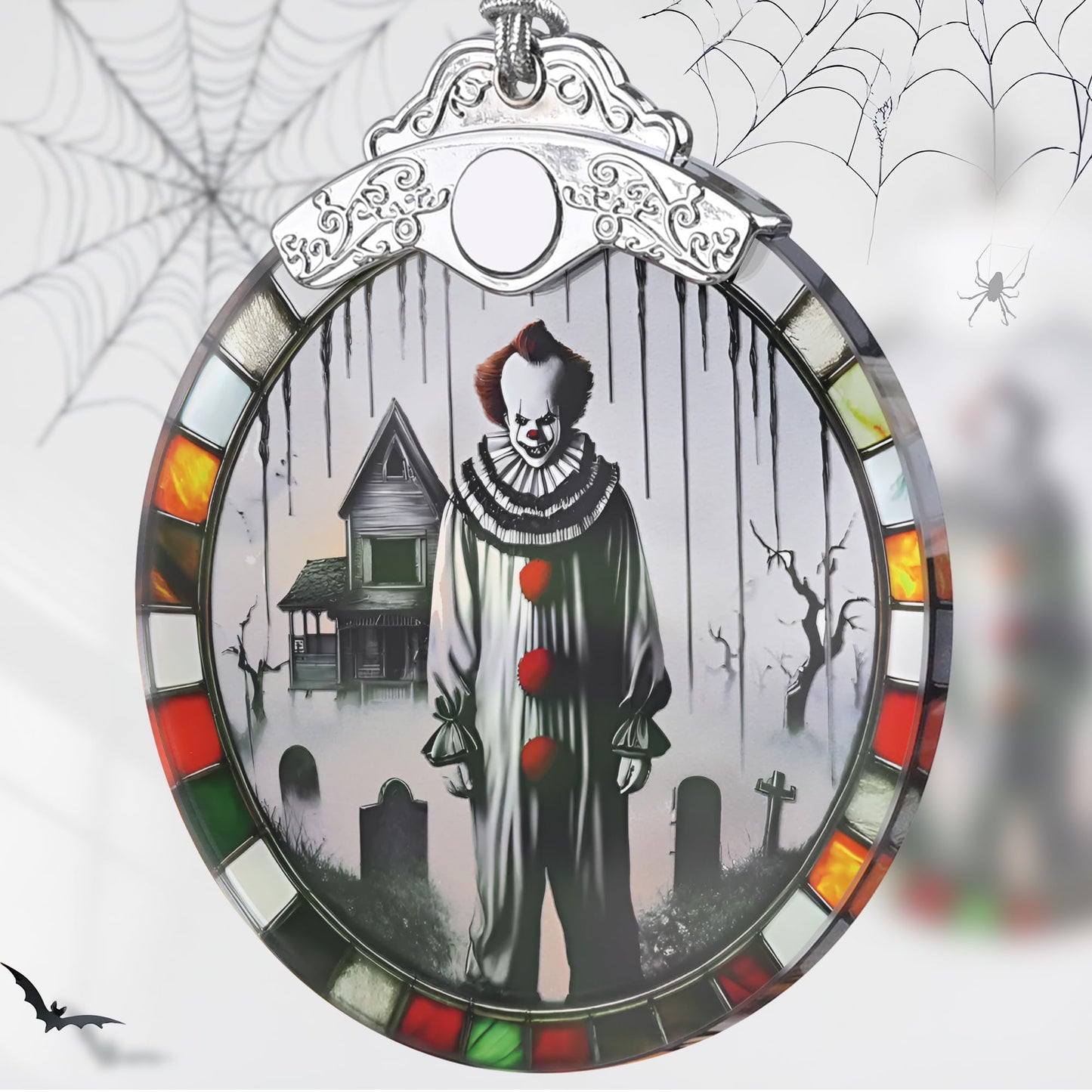 Spooky Clown Stained Glass Orament - Christmas Ornament - Christmas Decorations for Tree - Holiday Present ldeas - Gift Exchange