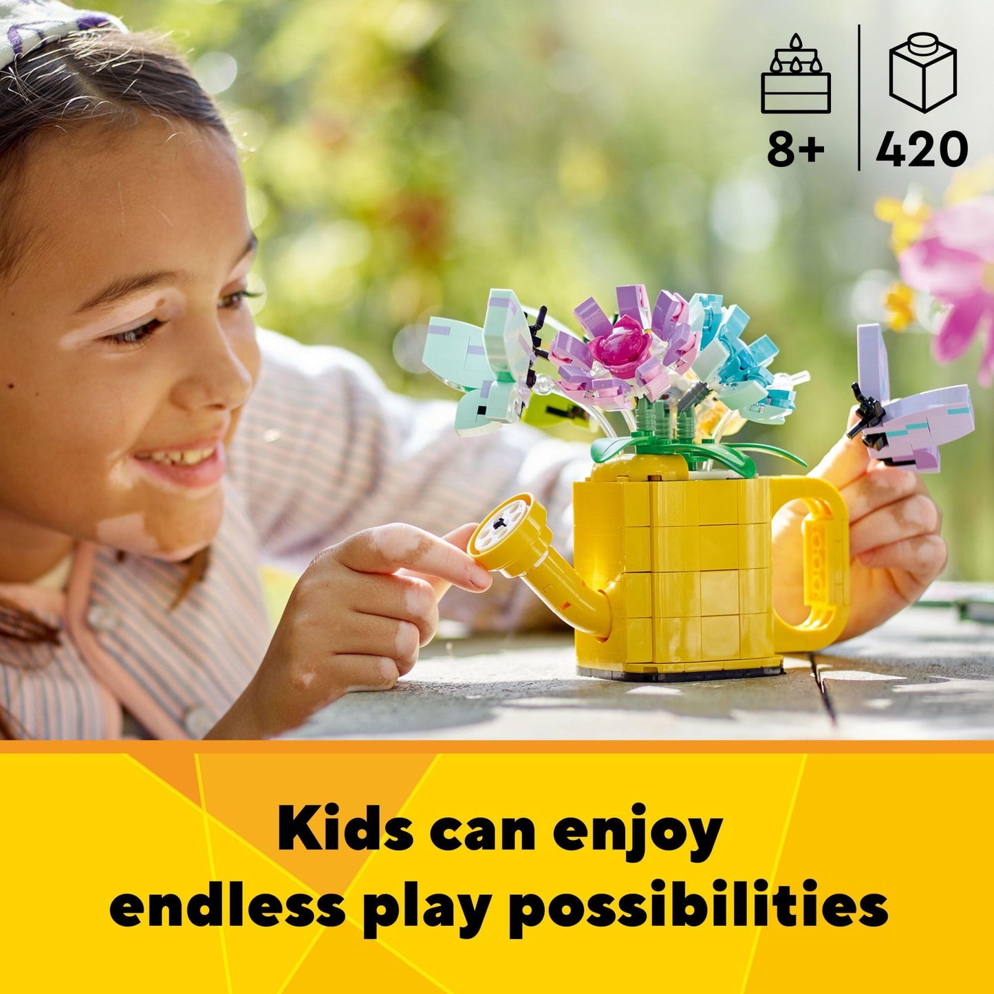 LEGO Creator 3 in 1 Flowers in Watering Can Building Toy - Fun, Creative Activity for Kids, Girls and Boys, Ages 8+ - Gift for Birthdays - Building Options for Rain Boots or Birds - 31149